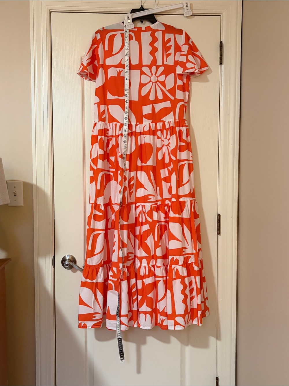Women’s Orange & White Printed Tiered Dress - Picture 10 of 13